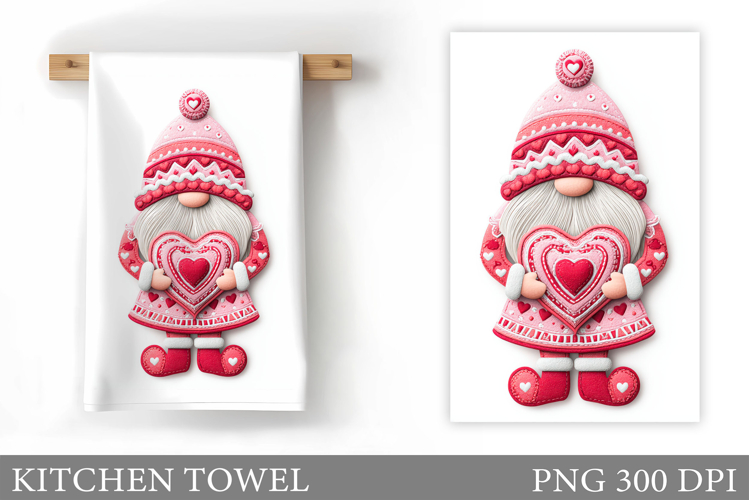 Valentine Gnome Kitchen Towel. Valentines Kitchen Towel