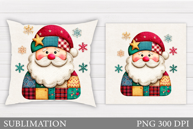 Patchwork Santa Claus Pillow. Christmas Pillow Sublimation