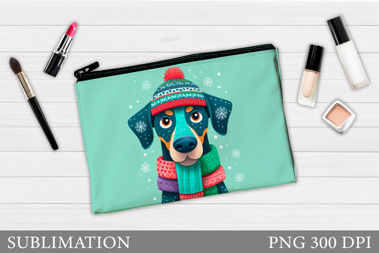 Christmas Dog Makeup Bag. Christmas Cosmetics Bag Design