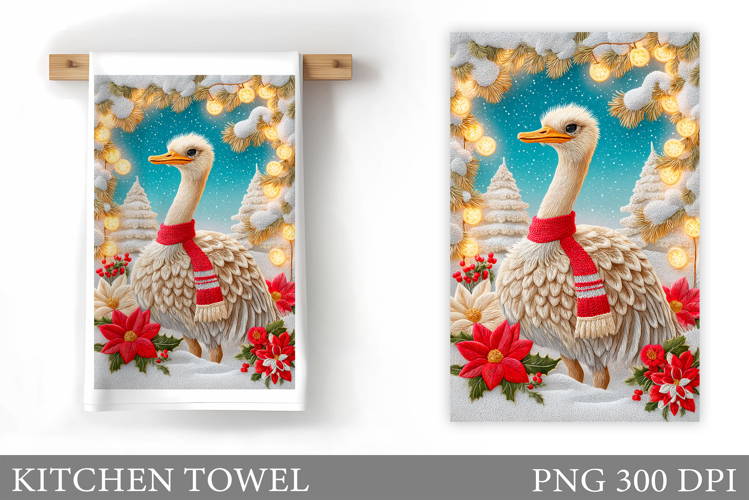 Christmas Ostrich Kitchen Towel. Christmas Kitchen Towel