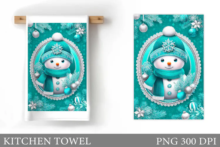 Snowman Kitchen Towel Design. Christmas Kitchen Towel