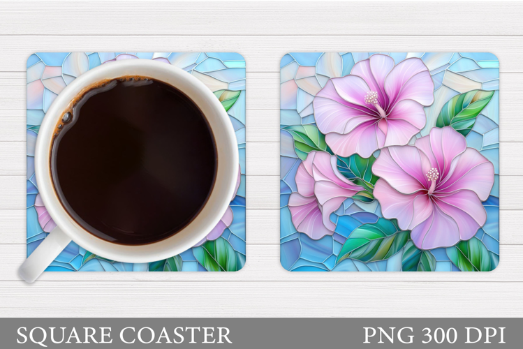 Tropical Flowers Coaster. Summer Square Coaster Design