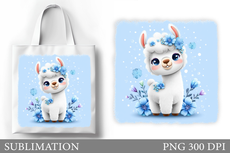 Cute Lama Tote Bag Sublimation. Lama Flowers Sublimation