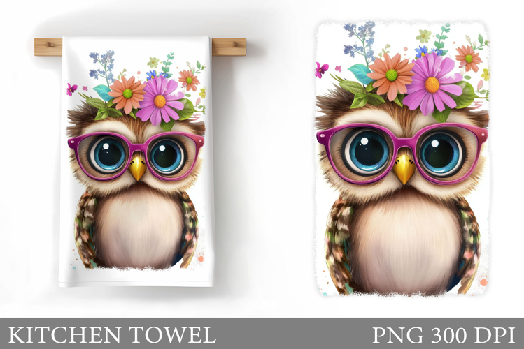Cute Owl Kitchen Towel. Owl Flowers Kitchen Towel Design