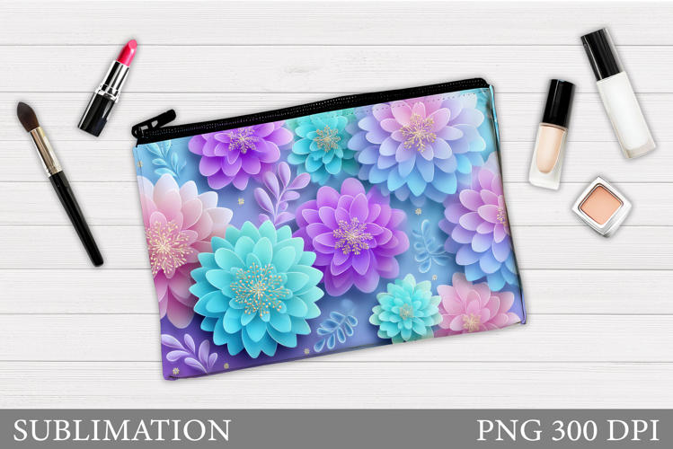 Flowers Makeup Bag Design. Floral Makeup Pouch Sublimation