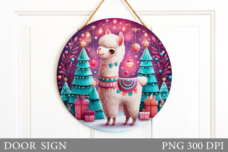 Christmas Lama Door Sign. Christmas Door Sign Sublimation