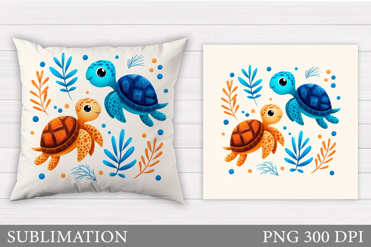 Cute Turtle Pillow Design. Sea Turtle Sublimation