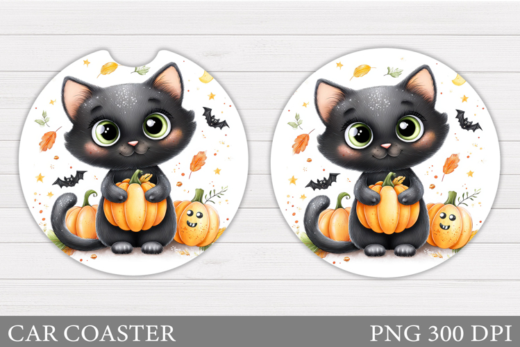 Halloween Cat Car Coaster. Cute Halloween Car Coaster