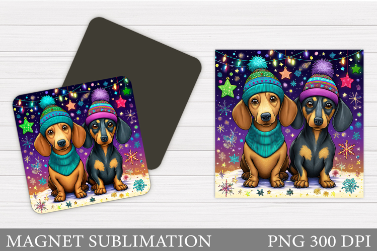 Christmas Dachshund Magnet. Christmas Magnet Sublimation