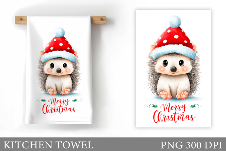 Cute Hedgehog Kitchen Towel. Christmas Kitchen Towel Design
