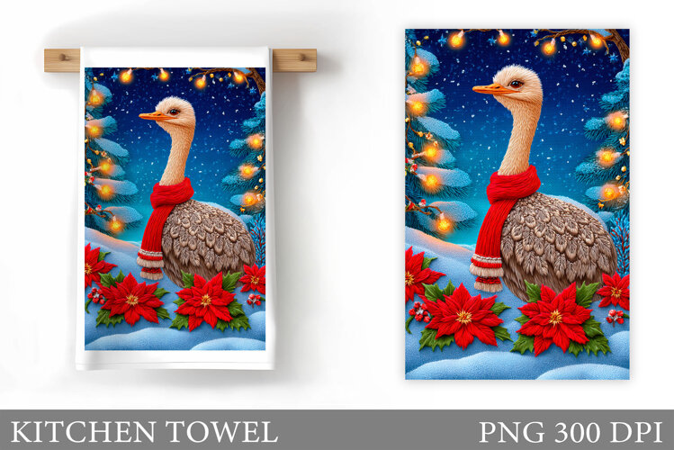 Christmas Ostrich Kitchen Towel. Christmas Kitchen Towel example image 1