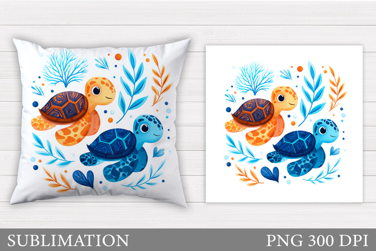 Cute Turtle Pillow Design. Sea Turtle Sublimation