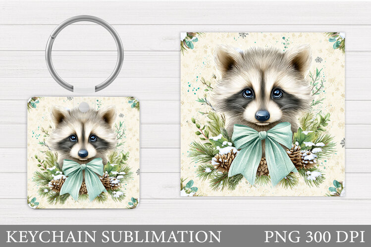 Christmas Raccoon Keychain. Christmas Keychain Sublimation example image 1