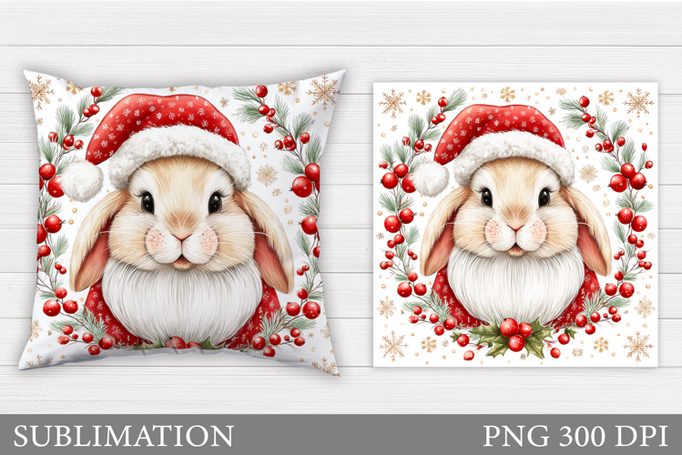 Christmas Bunny Pillow Design. Christmas Pillow Sublimation