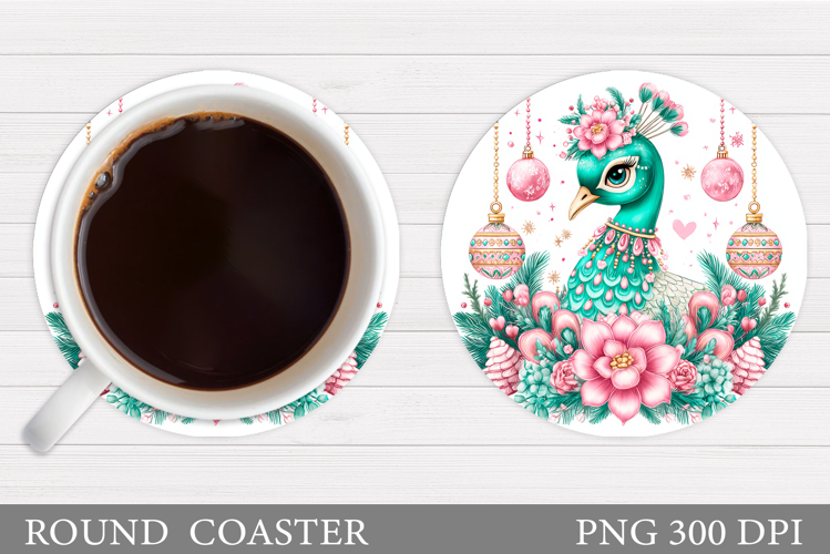 Christmas Peacock Coaster. Christmas Coaster Sublimation