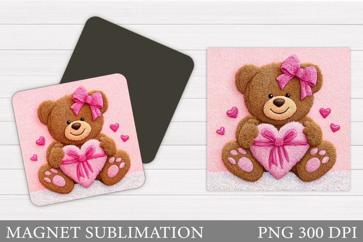 Valentines Bear Magnet. Cute Bear Square Magnet