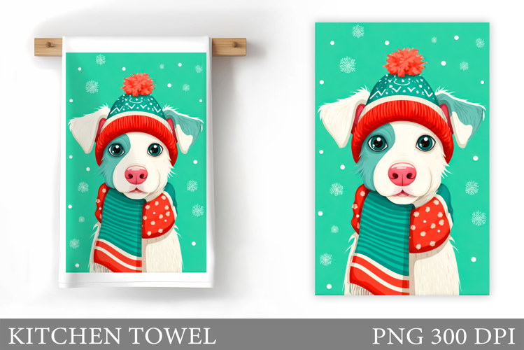 Cute Dog Kitchen Towel. Christmas Dog Kitchen Towel Design