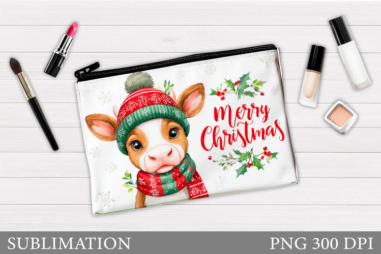 Christmas Cow Cosmetics Bag. Christmas Makeup Bag Design