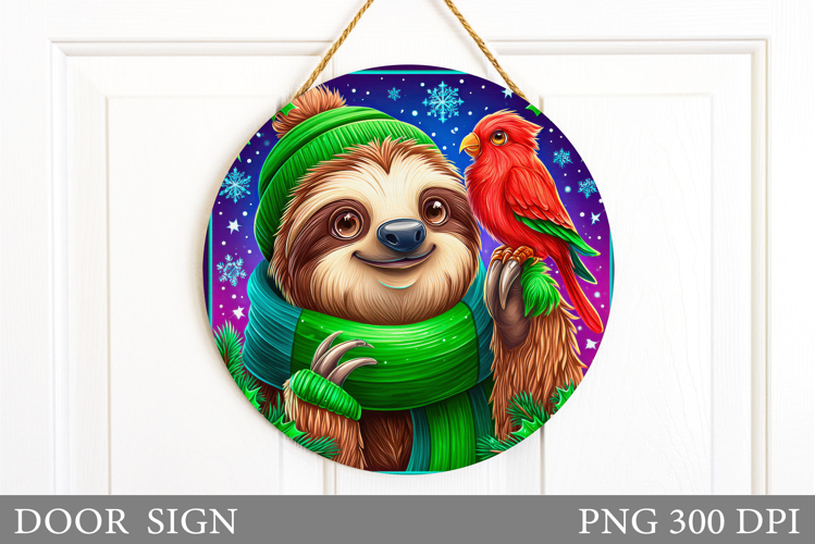 Christmas Sloth Door Sign. Christmas Door Sign Sublimation