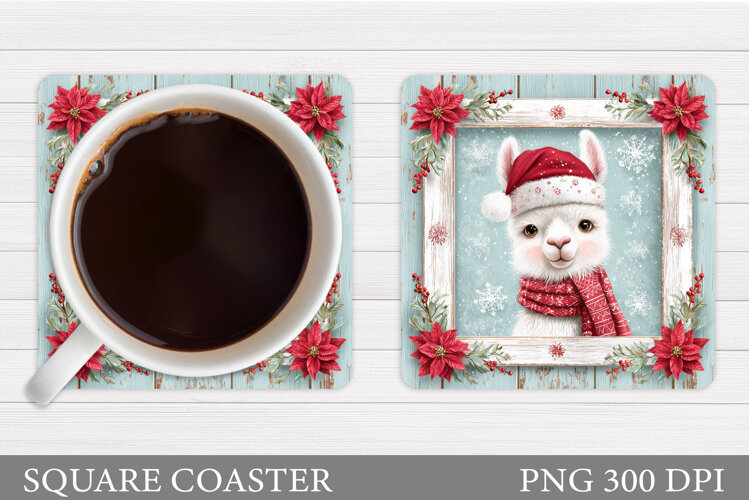 Christmas Lama Coaster Design. Christmas Coaster Sublimation example image 1