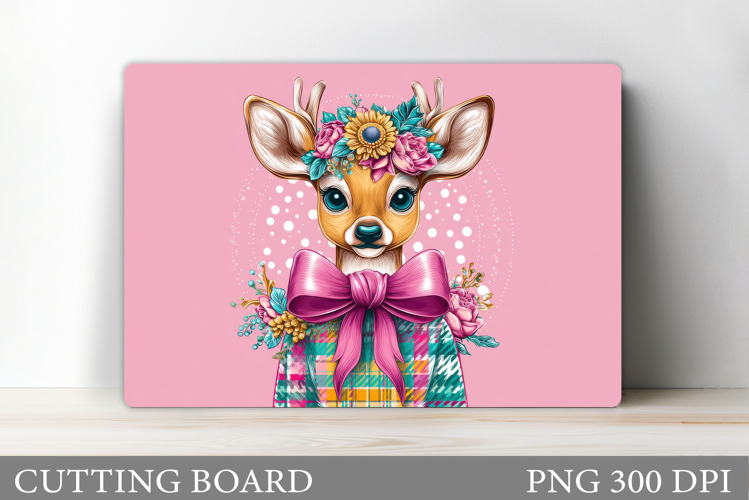 Cute Deer Cutting Board Sublimation. Christmas Cutting Board