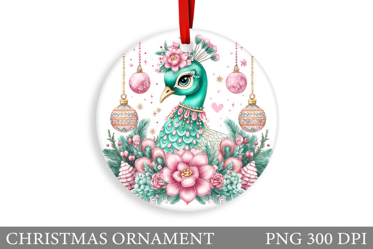 Cute Peacock Christmas Ornament. Christmas Sublimation