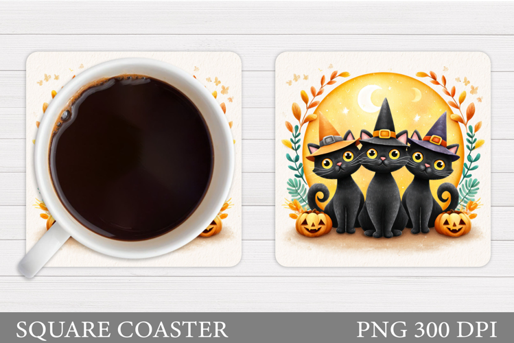 Black Cat Coaster Design. Halloween Cat Coaster Sublimation