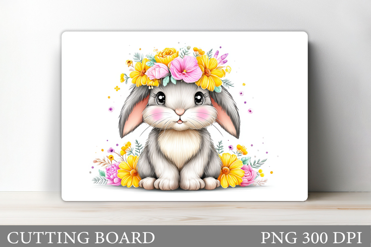 Cute Bunny Cutting Board. Bunny Flowers Cutting Board Design