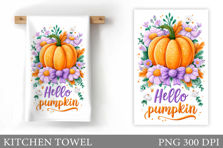 Pumpkin Kitchen Towel. Flowers Kitchen Towel Design