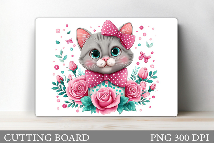 Cute Cat Cutting Board. Cat Flowers Cutting Board Design