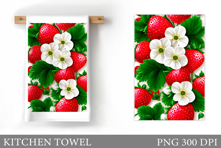 Strawberry Kitchen Towel. Flowers Kitchen Towel Design
