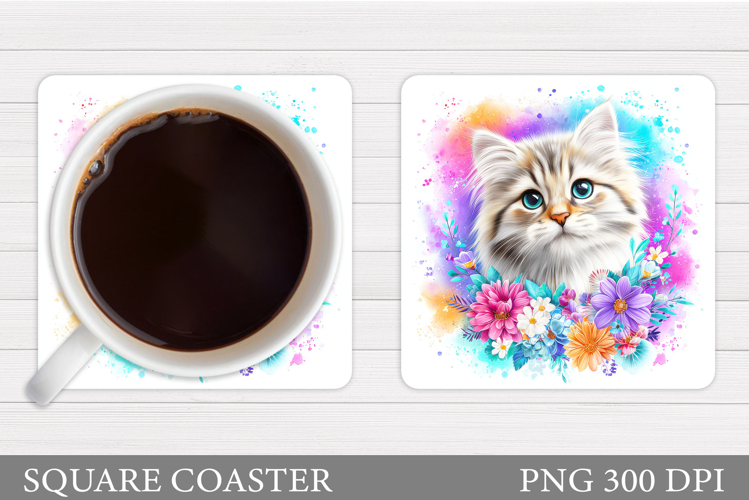 Cute Cat Coaster Design. Cute Cat Sublimation