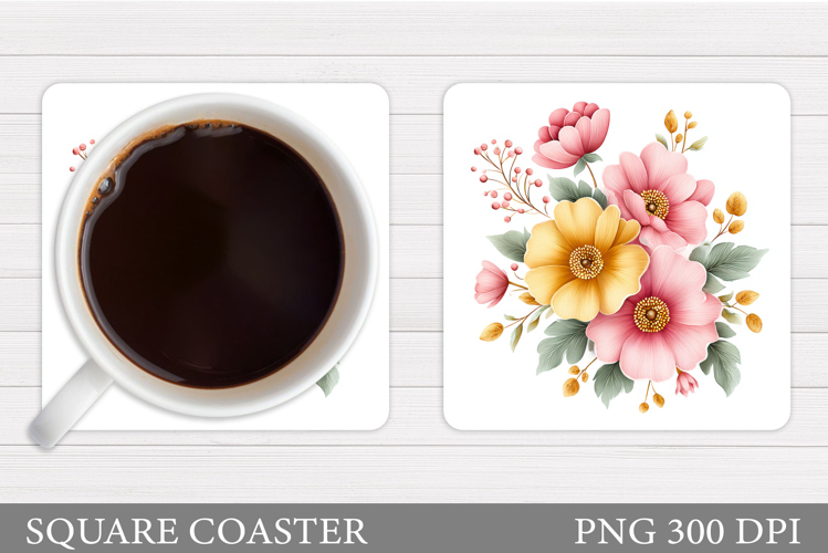 Flowers Coaster Sublimation. Floral Coaster Design