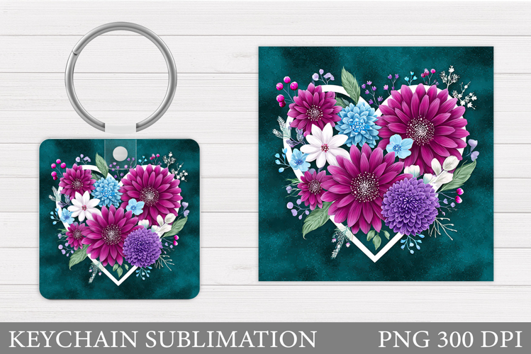 Flowers Keychain Sublimation. Floral Keychain Design
