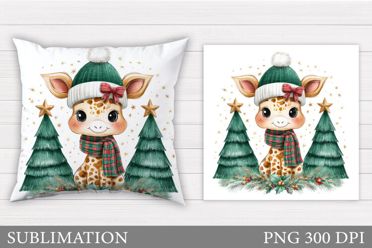 Christmas Giraffe Pillow. Christmas Pillow Sublimation example image 1