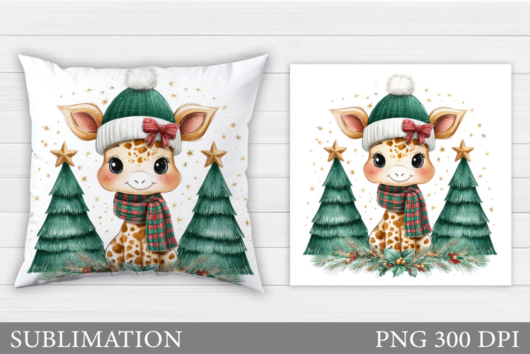 Christmas Giraffe Pillow. Christmas Pillow Sublimation