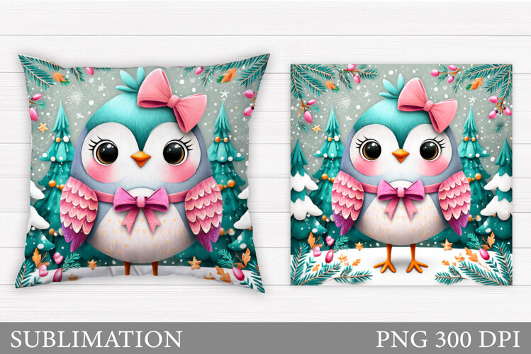 Christmas Bird Pillow Design. Christmas Pillow Sublimation example image 1