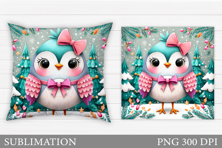 Christmas Bird Pillow Design. Christmas Pillow Sublimation