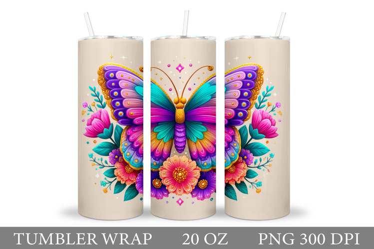 Butterfly Tumbler Sublimation. Flowers Tumbler Design