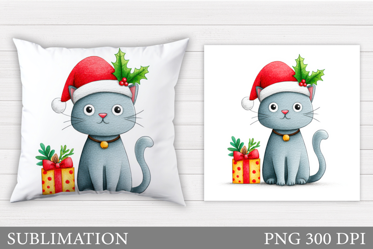 Christmas Cat Pillow Design. Christmas Pillow Sublimation