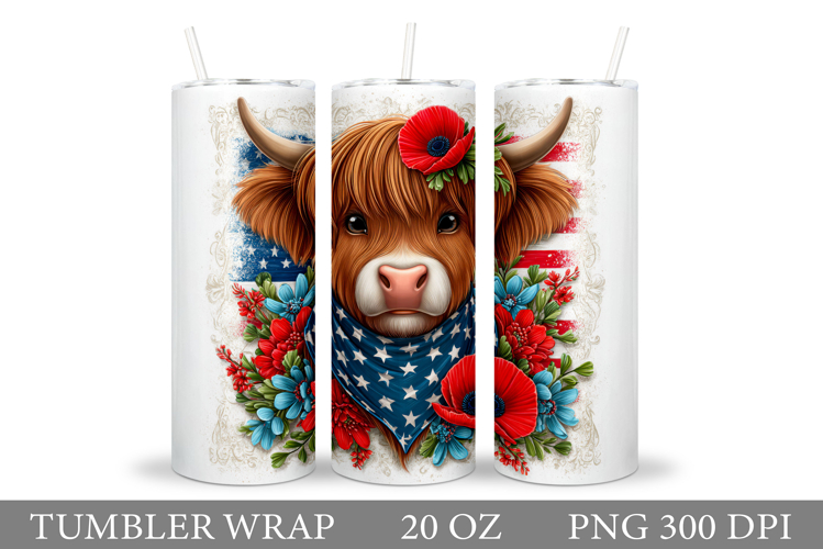 Patriotic Cow Tumbler. Patriotic Tumbler Sublimation