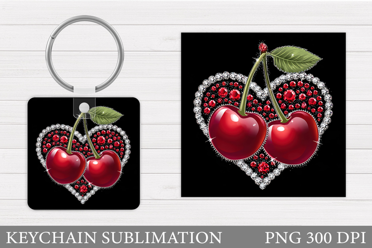 Heart Cherry Keychain Design. Valentine Keychain Sublimation
