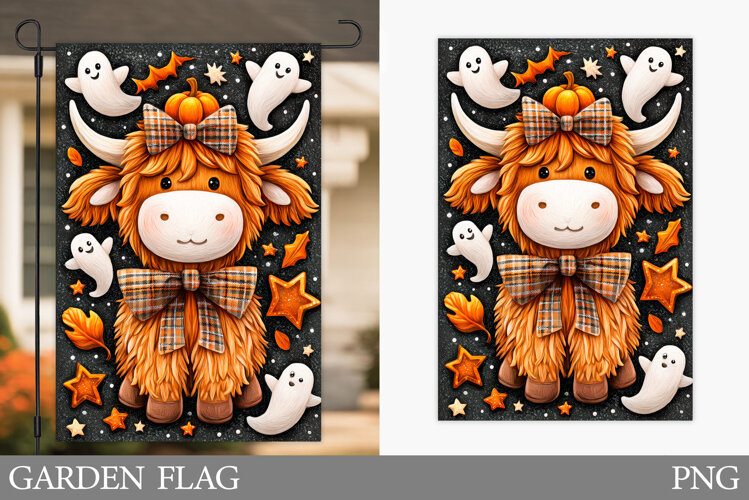 Halloween Cow Garden Flag Design. Halloween Garden Flag example image 1