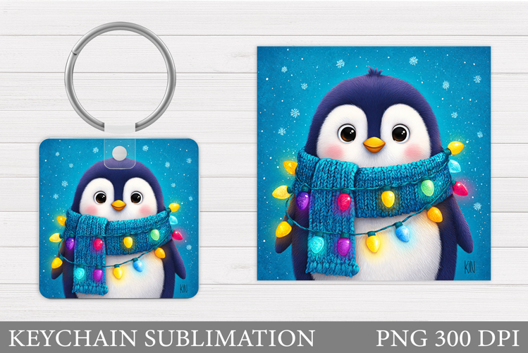 Cute Penguin Keychain Design. Christmas Keychain Sublimation