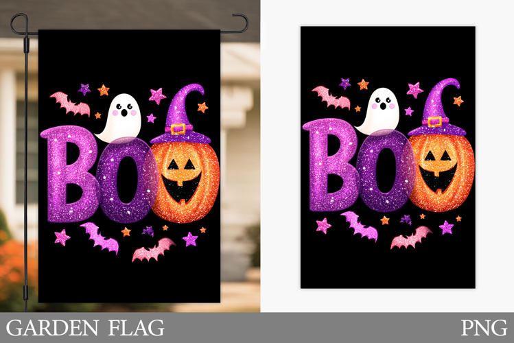 Boo Garden Flag Sublimation. Halloween Garden Flag Design