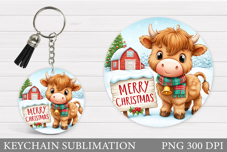 Christmas Cow Keychain. Christmas Keychain Sublimation