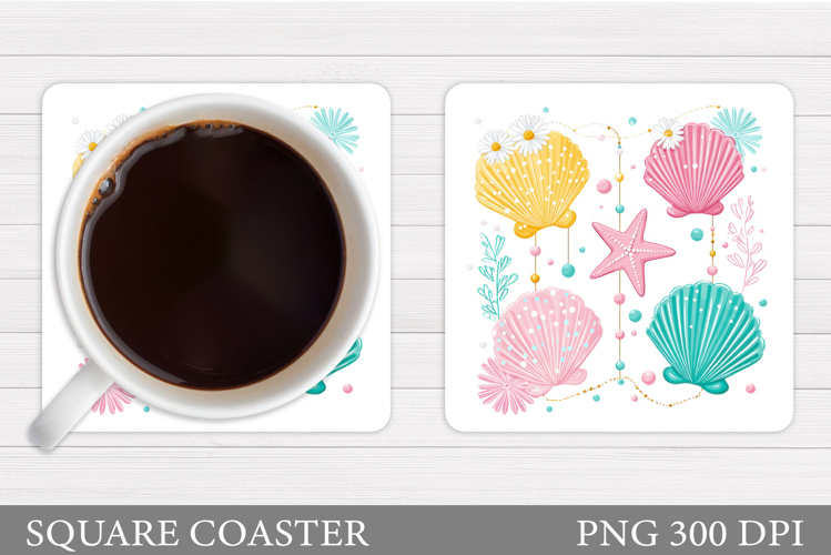 Sea Coaster Sublimation. Starfish Coaster. Seashell Coaster