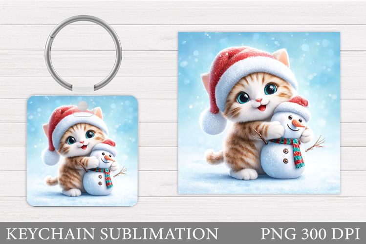 Christmas Cat Keychain. Christmas Keychain Sublimation