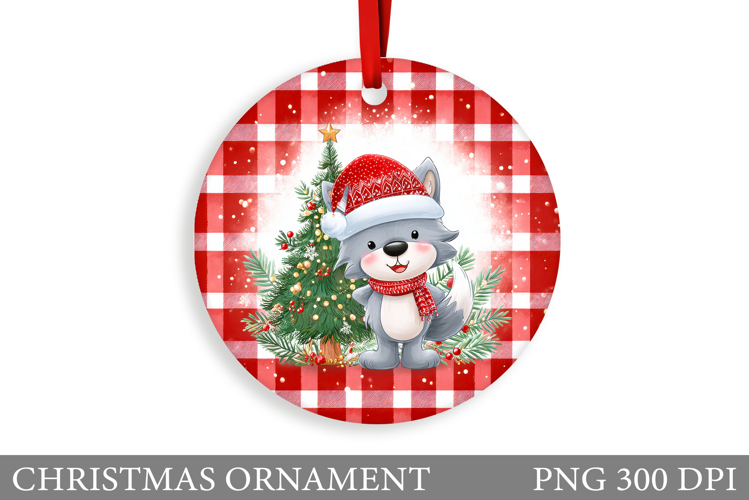 Cute Wolf Christmas Ornament. Christmas Ornament Sublimation