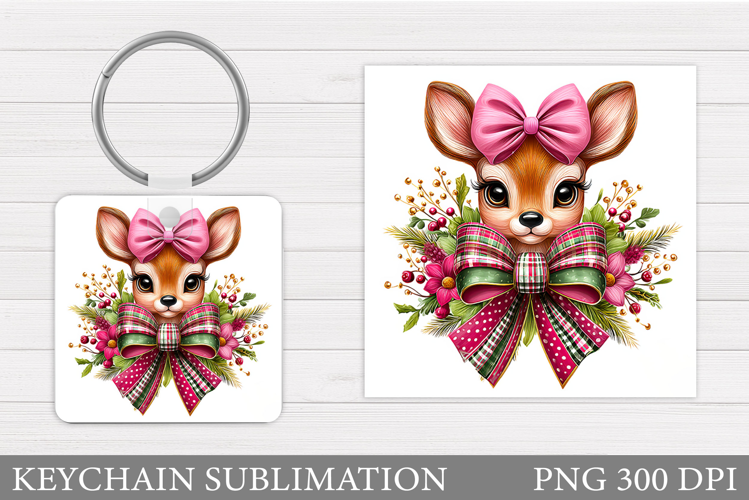 Cute Deer Keychain Design. Christmas Keychain Sublimation